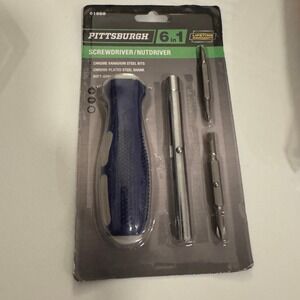 Pittsburgh 6 in 1 Screwdriver Nutdriver Set Chrome Vanadium Steel Bits Soft Grip